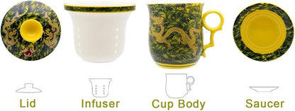 Porcelain Tea Cup with Infuser Lid and Saucer Sets - Image 3