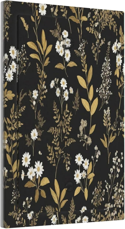 Light Switch Cover Black/Gold Boho Botanical Floral Rustic Flowers Wall Plate Cover 1 Gang Blank No Device Decorative Outlet Covers Electrical Switchplate for Bathroom Kitchen Decor