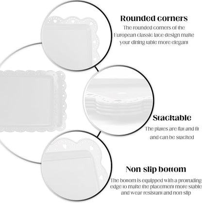 Plastic Serving Trays,24 Pack Rectangle Serving Platters Decorative Serve Tray Dessert Table Tray,15"x10" Rectangle Platters, Decorative Dessert Table Trays, Cake, Cookie Catering Plates(White)