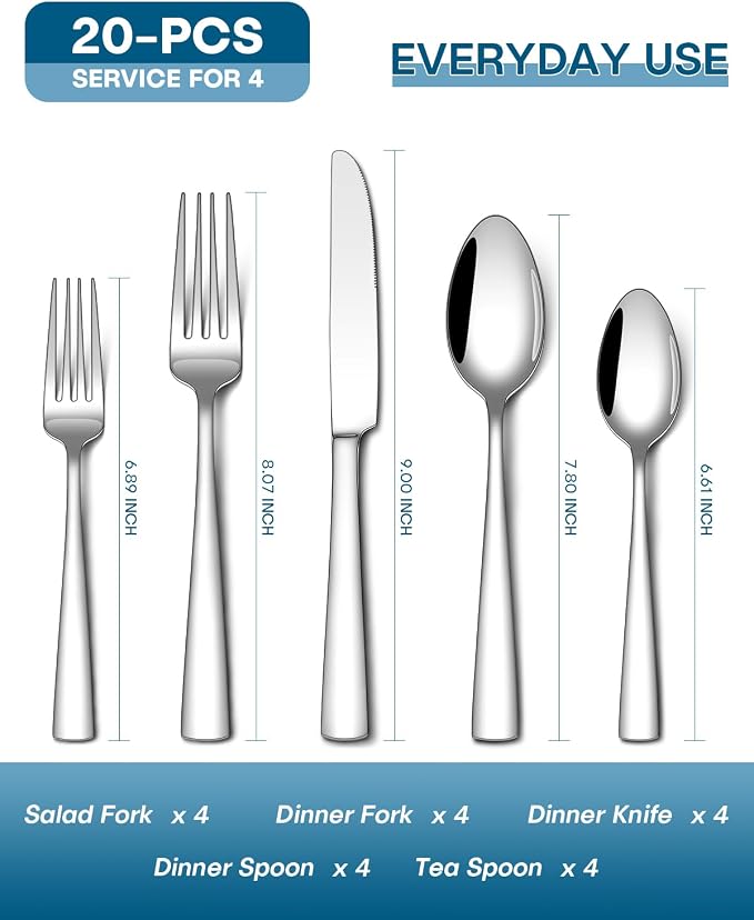 Stapava 20 Piece Silverware Set, Food-Grade Stainless Steel Flatware Sets - Image 2