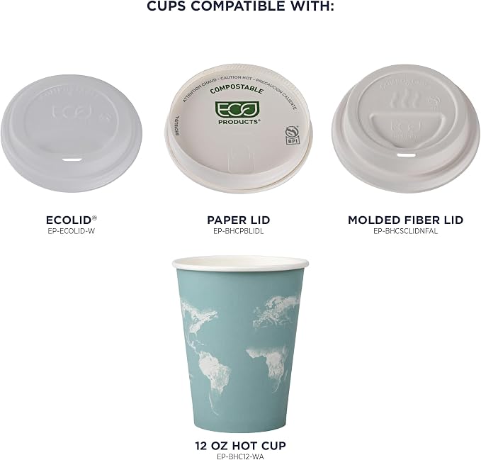 ECO PRODUCTS Compostable Disposable World Art 12oz Large Coffee Cups, Case of - Image 7