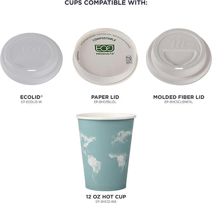 ECO PRODUCTS Compostable Disposable World Art 12oz Large Coffee Cups, Case of - Image 7