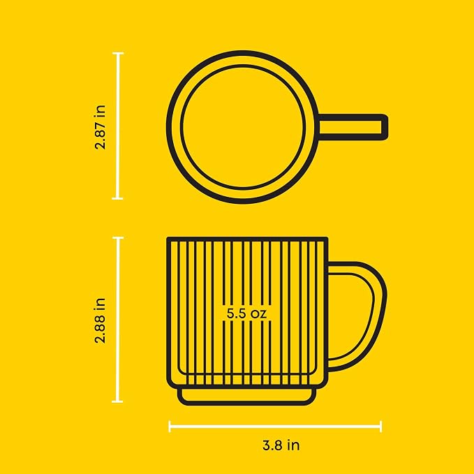 JoyJolt Haven Stackable Fluted Glass Mugs Set of 2, 5.5oz Ribbed Double Wall - Image 3