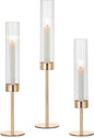 Hewory Gold Taper Candle Holders: Candlestick Holders Set of 3 Hurricane Glass Tall Candle Holder for Candlesticks Candle Sticks Holder Decor for Table Centerpiece Wedding Party Christmas Decorations