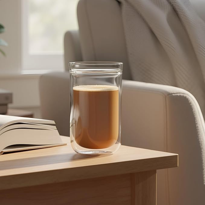 Aquach 12oz Double Walled Glass Coffee Cups Set of 2, Insulated Tumblers | - Image 2