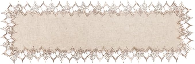 Phantomon Neutral Linen Table Runner 51 Inches Beige Embroidered Runner Lace by Phantomon