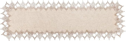 Phantomon Neutral Linen Table Runner 51 Inches Beige Embroidered Runner Lace by Phantomon