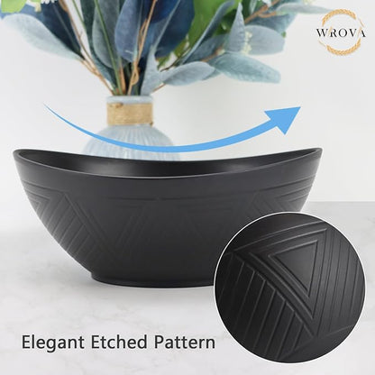 Wrova 65oz Big Wheat Straw Bowls - Large Salad Bowls set of 6 - Unbreakable Serving Bowls - Microwave & Dishwasher Safe - Oval Bowls for Cereal,Salad,Fruit - Classic Series