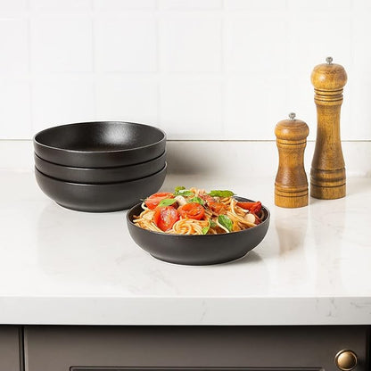 30oz Ceramic bowls set of 4-8" serving bowls for Kitchen,Pasta,Salad-Dishwasher & Microwave Safe Perfect for Housewarming, Thanksgiving, Christmas-Matte Black
