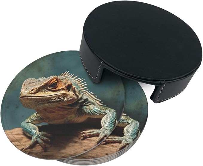 6Pcs PU Leather Coaster for Drinks, Lizards Cup Coasters - Image 8