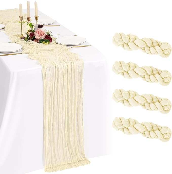 4 Pack Cheesecloth Table Runner 10FT Beige Table Runner Boho Gauze Cheese Cloth by Showgeous