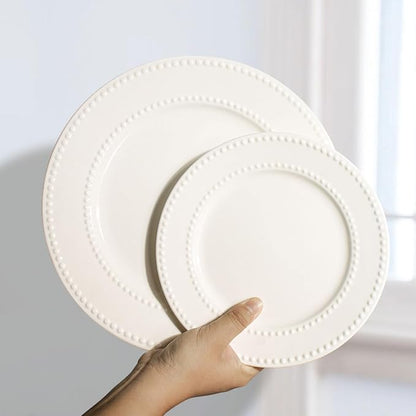 Dinner Plates Set of 4, 10.5 inch White Ceramic Plates, Embossed Salad Plates - Image 4