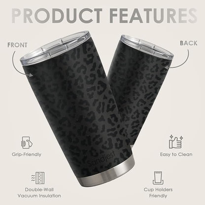 SANDJEST Leopard Print Tumbler 20oz Stainless Steel Insulated, Bow Gifts - Image 2