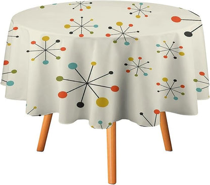 Medieval Round Tablecloth, Boho Mid Century Abstract Modern Retro Colors Pattern Tablecloth for Home Party Dining Room Kitchen Decor 60Inch(152cm)