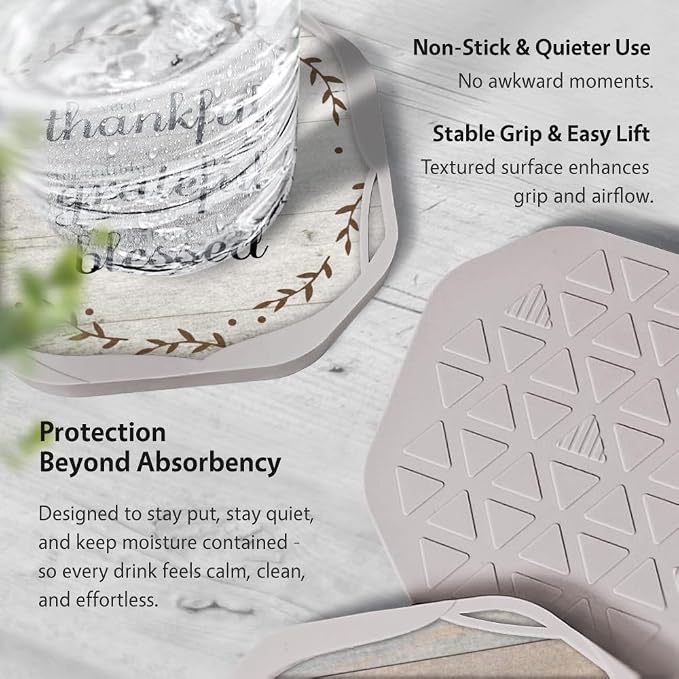 UMIRRO Absorbent Felt & Silicone Coasters Set of 6 - Image 5