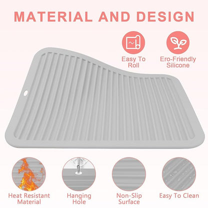AMIJEAL Oversize Silicone Heat Resistant Mat for Hair Tools, Curling Iron Flat Iron Hair Straightener Holder Mat, Portable Hot Tools Cover Pad for Travel Vanity Salon(14.2" x 11.0")
