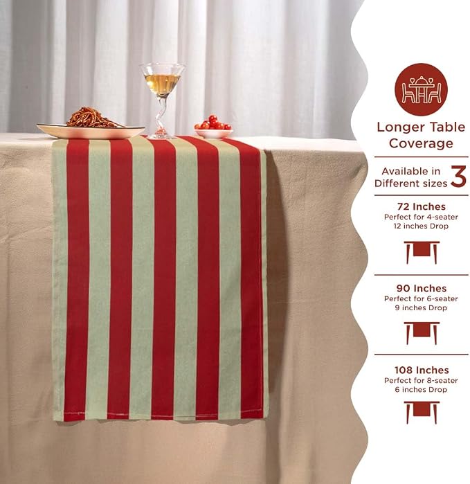 Folkulture Table Runner 90 inches Long | Vertical Striped White & Red Table - Image 6