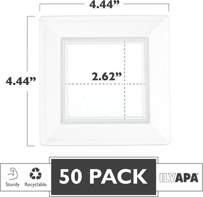 Ilyapa 50 Pack 4 Inch Disposable Dessert Plates, Plastic Clear Party Sets for 50 Guests, Clear Appetizer, Cake Plates 4", Party & Dinner Accessories, Square