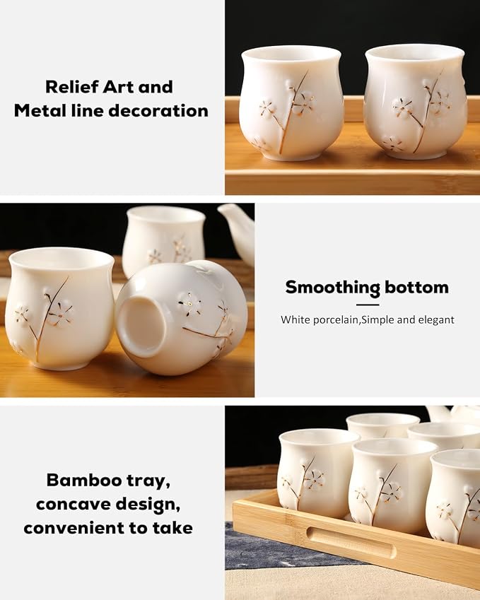 Dujust Japanese White Porcelain Tea Set - Image 4
