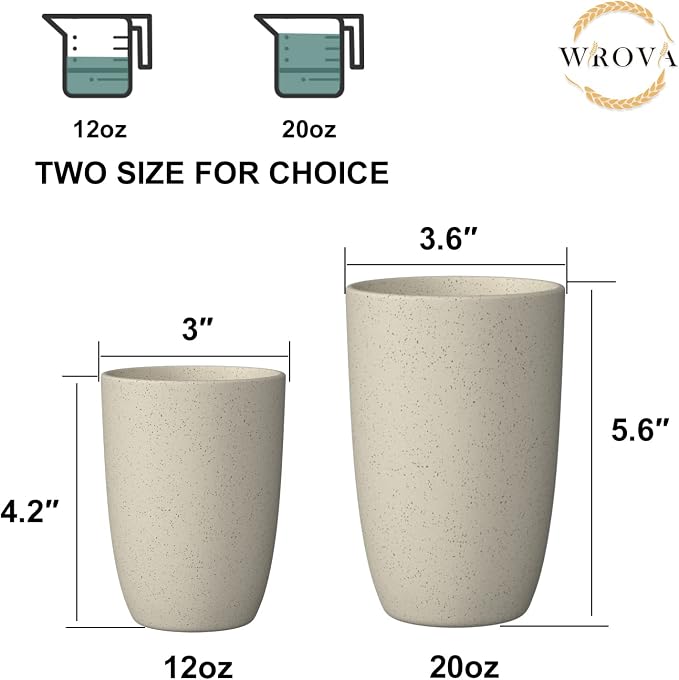Wrova Wheat Straw Cups 8 PCS Good Alternative to Plastic Reusable Cups 12 oz - Image 3