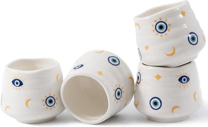 4pcs Japanese Tea Cup Set – Mini Size Cup 5OZ Ceramic Matcha Cup, Handless by YumiPLUS