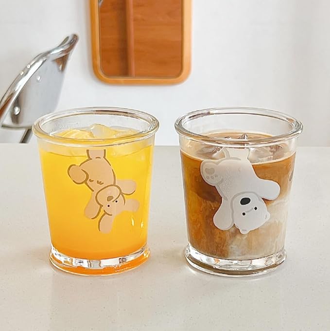 2 Pack 12 OZ Cute Dog Glass Cup Bear Drinking Glasses | Thick Sturdy - Image 7