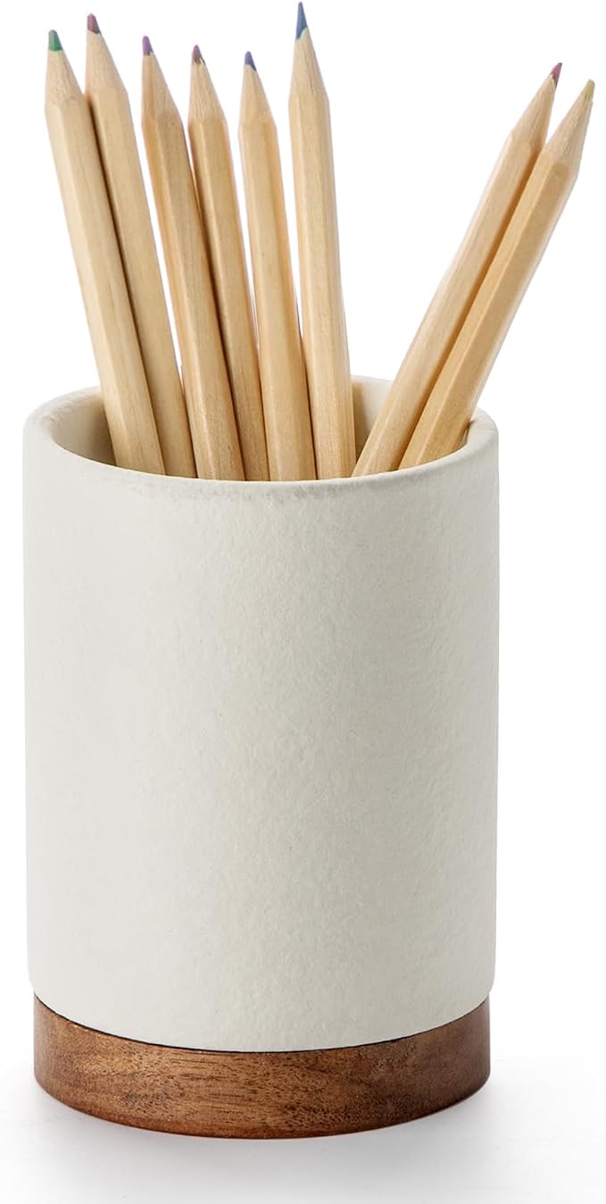 Ceramic Pen Holder for Desk, Pencil Cup, | Organizer and Makeup Brush Holder by Officepal