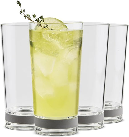 Coast Glassware The Tall – Patented Highball Drinking Glasses with Built-In Stone Coaster Base – Absorbent, Surface-Protecting Water & Cocktail Glasses - Premium Gift Pack (Set of 4) - 16 oz