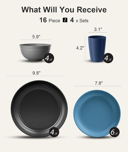 Quatish 16 Pcs Unbreakable Plates and Bowls, Plastic Dinnerware Sets - Image 2