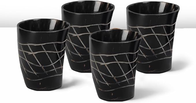 Handicrafts Home Viking Horn Shot Glasses Set of 4, Handmade Natural Ox Horn by HandicraftsHome