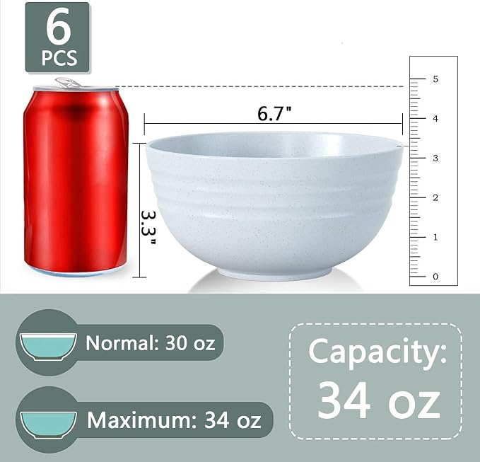 Unbreakable Large Cereal Bowls, 34 Oz Ramen Bowls BPA-Free Eco-Friendly Bowl Set - Image 3