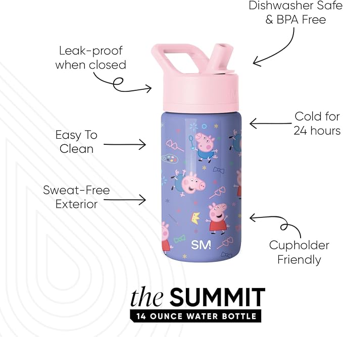 Simple Modern Peppa Pig Kids Water Bottle & Toddler Cup | 14oz | Insulated - Image 2