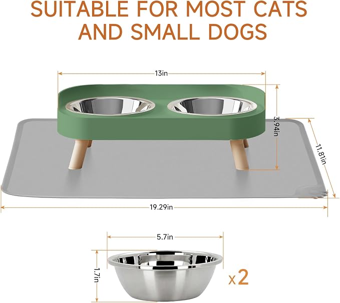 Elevated Cat Bowl with Food Mat, Raised Cat Food and Water Bowl Set - Image 6