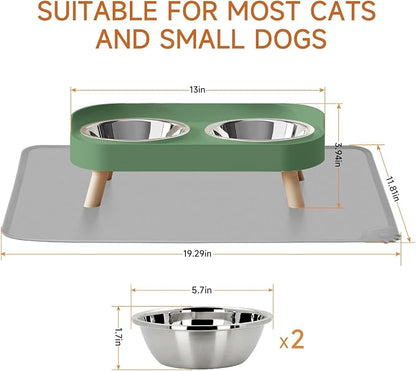 Elevated Cat Bowl with Food Mat, Raised Cat Food and Water Bowl Set - Image 6