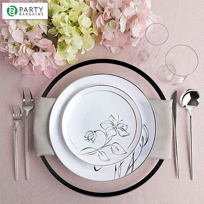 PARTY BARGAINS 13-Inch Charger Plates - 96 Pack, Clear Black Rim, Heavy-Duty Disposable Chargers for Elegant Dining - Ideal for Weddings and Formal Events