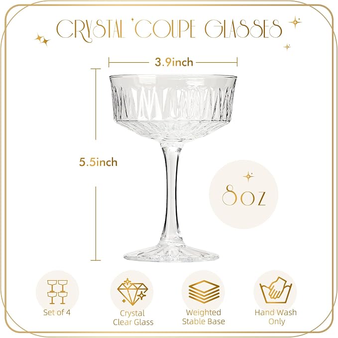 VIMERPA Coupe Glasses, Martini Glasses Set of 4, Vintage Champagne Coupe Glasses - Image 2