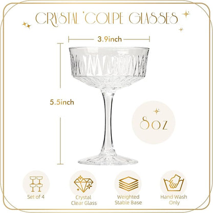 VIMERPA Coupe Glasses, Martini Glasses Set of 4, Vintage Champagne Coupe Glasses - Image 2