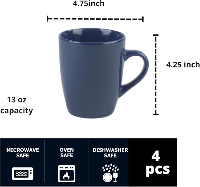 10 Strawberry Street Coupe Stoneware Set of 4 Coffee Mugs, Cobalt Blue - Image 3