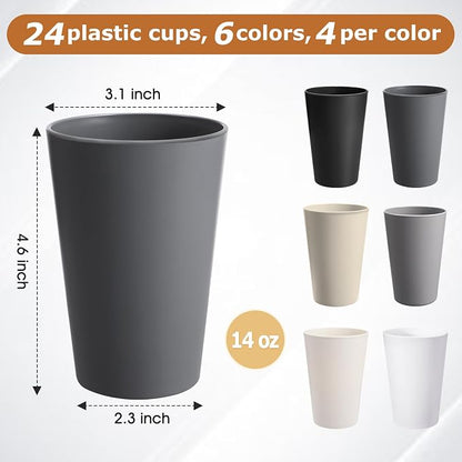 24 Pcs Unbreakable Plastic Cups Set, 14 oz Reusable Plastic Cups, Stackable - Image 2