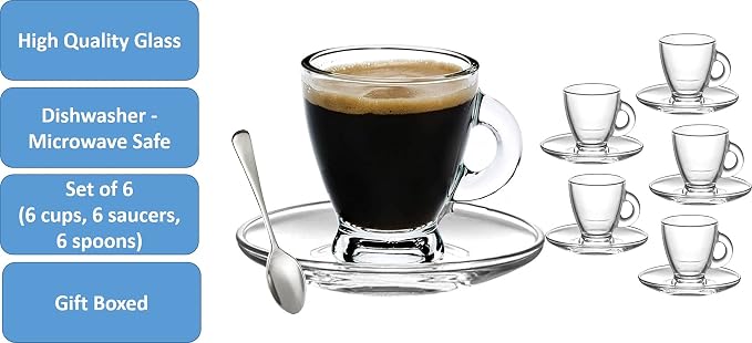 BOHEM'S Espresso Cups, 3.2 oz Small Demitasse Clear Glass Espresso Drinkware - Image 6