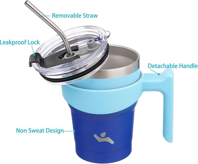 Konokyo 10 oz Tumbler with Handle and Straw, Insulated Travel Mug | Sky; - Image 2