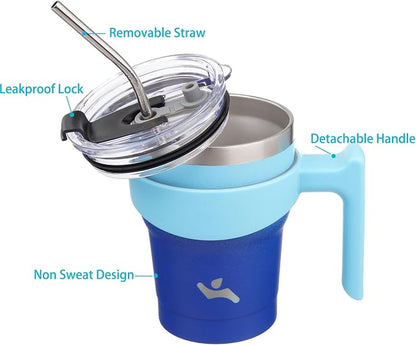Konokyo 10 oz Tumbler with Handle and Straw, Insulated Travel Mug | Sky; - Image 2