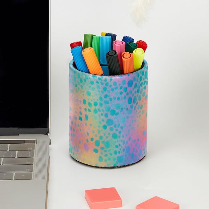 Leather Pen Holder for Desk, Leopard Print Pencil Cup Pen Organizer Makeup - Image 5