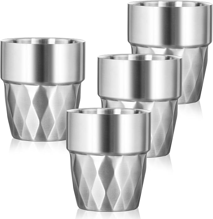 Steel Cups, 10 oz Insulated Tumbler, 4 Pack Double Wall Unbreakable Stackable by Offiper