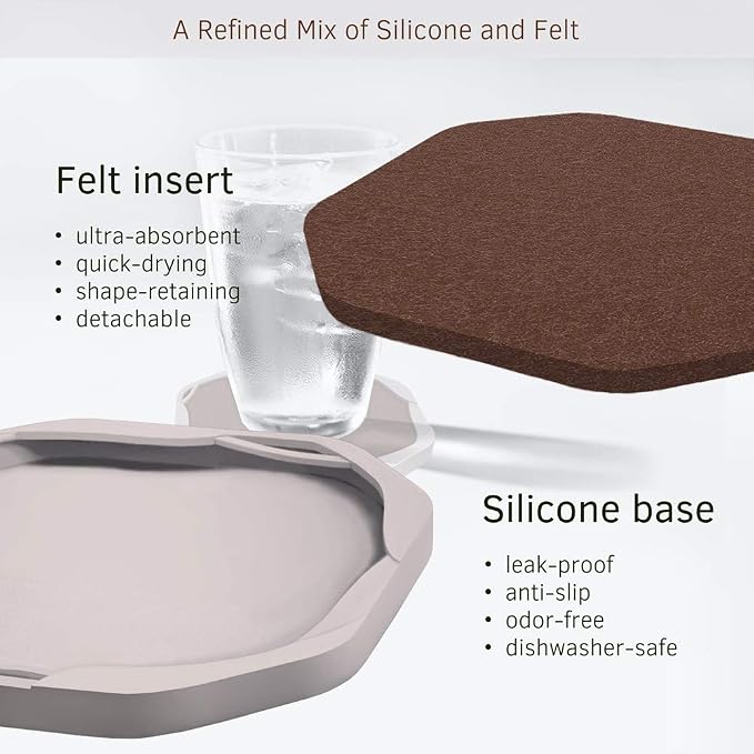 UMIRRO Absorbent Felt & Silicone Coasters Set of 6 - Image 2