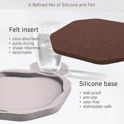UMIRRO Absorbent Felt & Silicone Coasters Set of 6 - Image 2