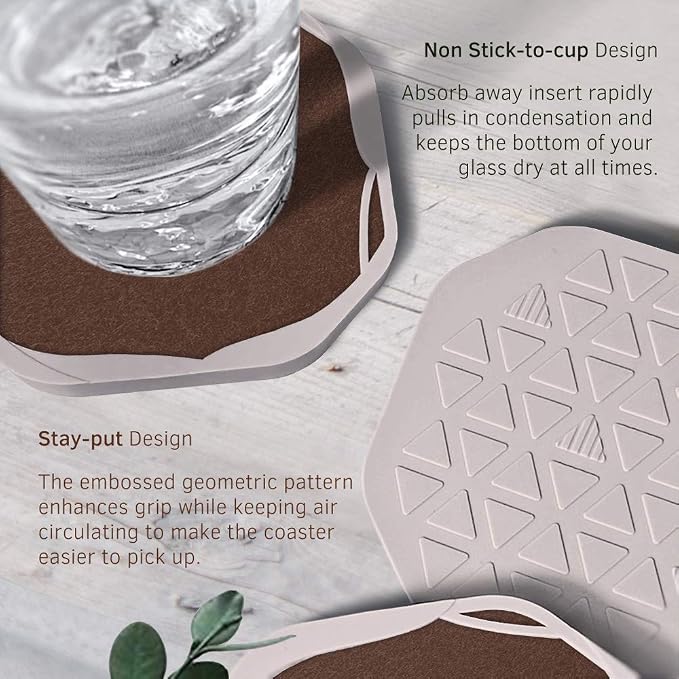 UMIRRO Absorbent Felt & Silicone Coasters Set of 6 - Image 5