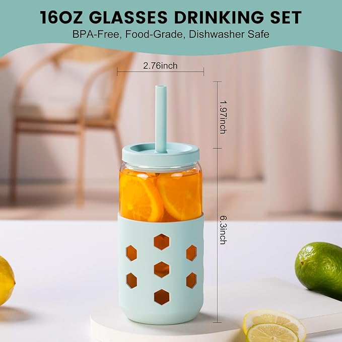Mrsdry 16 oz Glass Cups with Lids and Straws - Image 6
