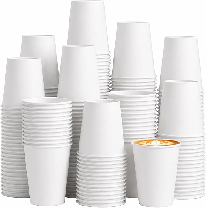 12 oz Paper Coffee Cups, 300 Pack Bulk Disposable White Paper Cups by Unknown