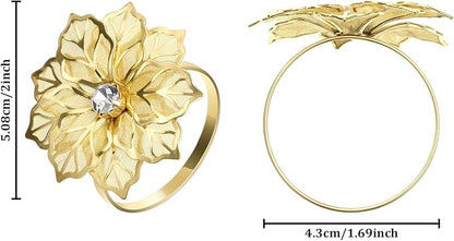 Hotop 100 Pcs Gold Napkin Rings Flower Napkin Holders Buckles Hollow Out Rhinestone Christmas Delicate Serviette Buckles for Thanksgiving Party Gathering Dinner Wedding Banquet Holiday Table Decor
